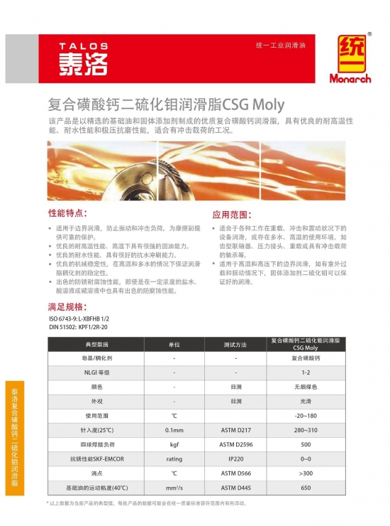 統(tǒng)一工業(yè)油泰洛復(fù)合磺酸鈣潤(rùn)滑脂全新上市