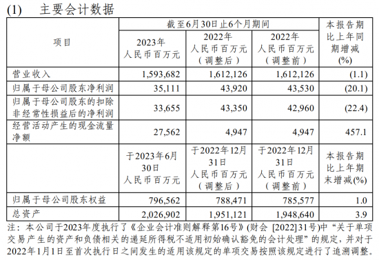 中國石化發布2023年半年度報告